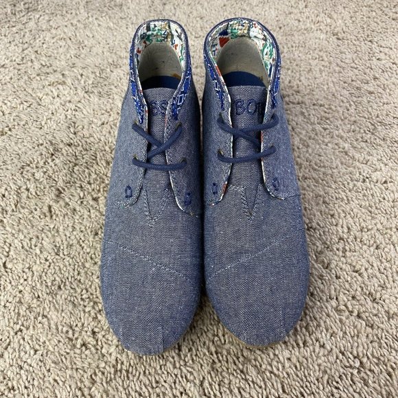 Bobs by Skechers Memory Foam Denim‎ Lace Up Bootie Wedges Womens 8 - Picture 6 of 14